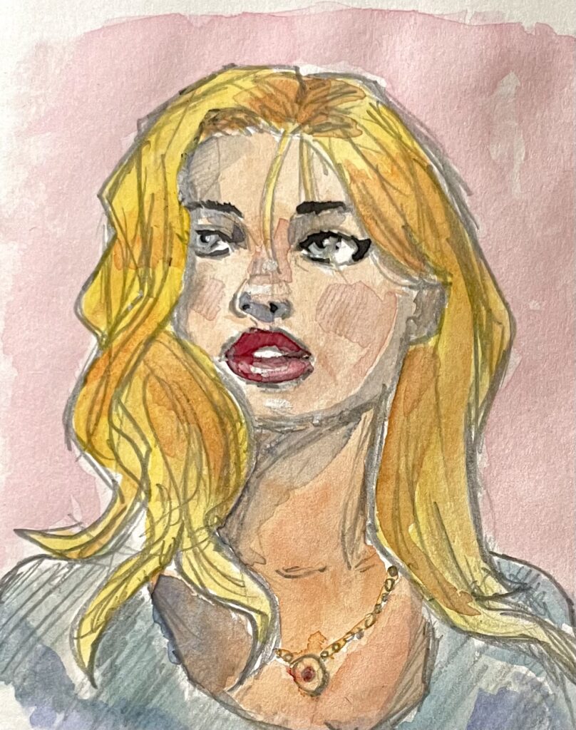 Aquarelle portrait femme blonde