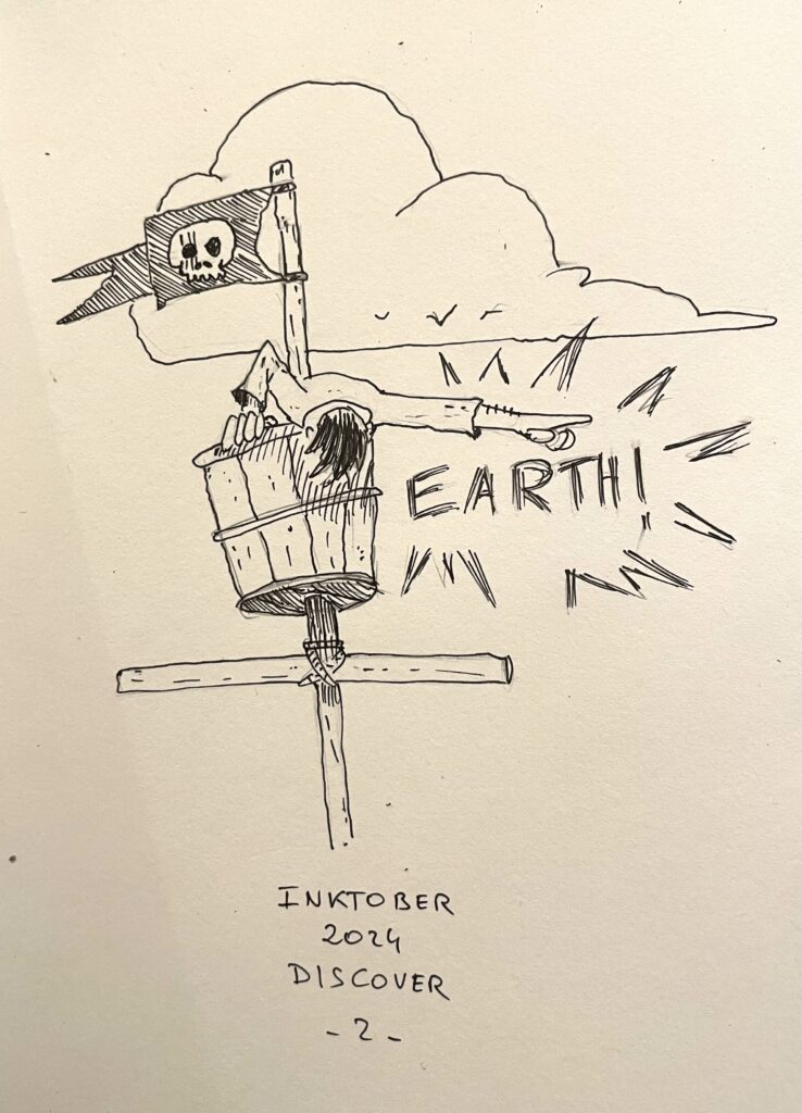 Dessin d’une vigie pirate indiquant la terre
Prompt: Discover