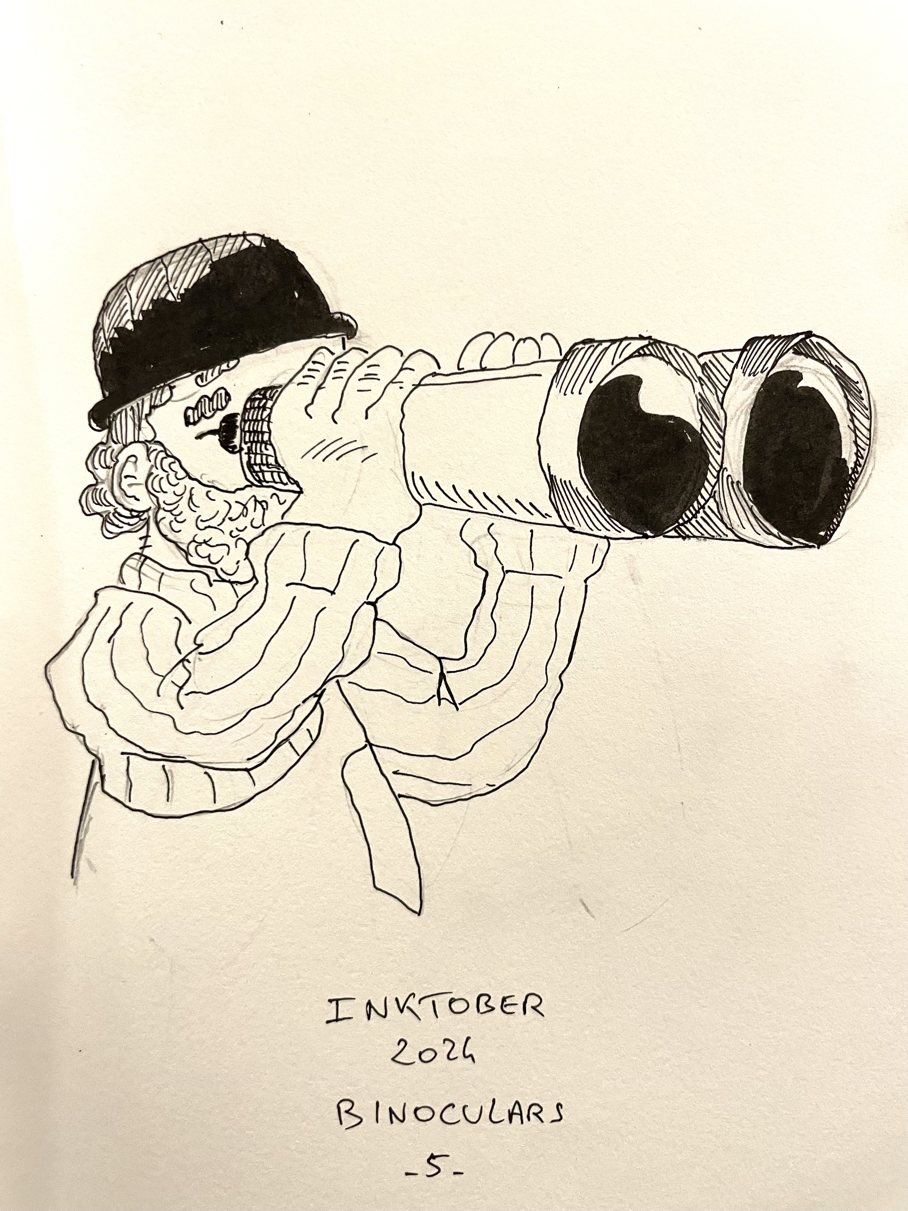 Dessin d’un marin barbu tenant de grosses jumelles.

Prompt: Binoculars