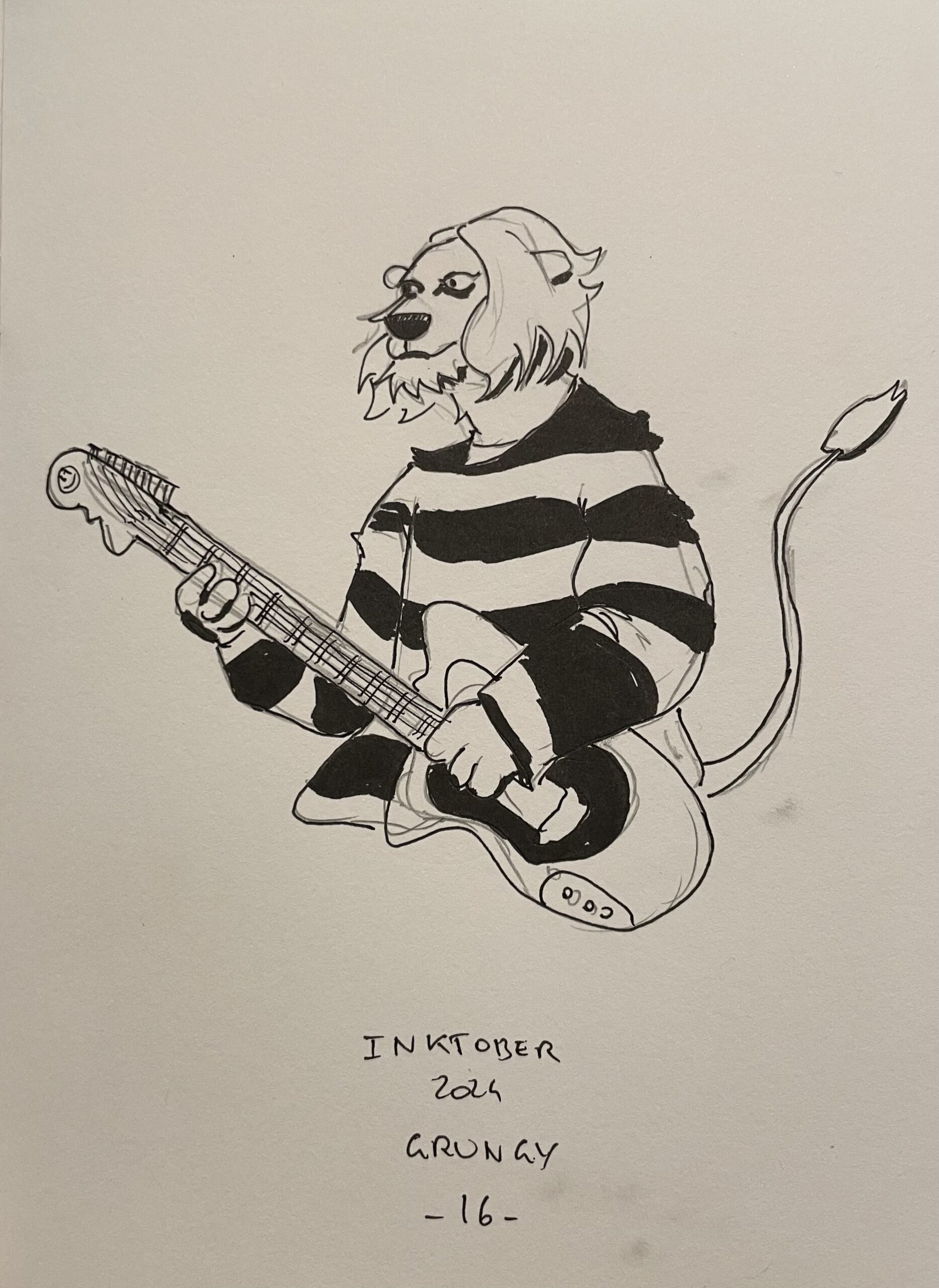 Buste d’un lion Kurt Cobain jouant de la guitare

Prompt : Grungy