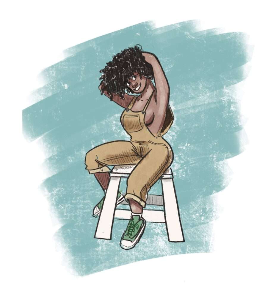Une femme assise sur un tabouret 