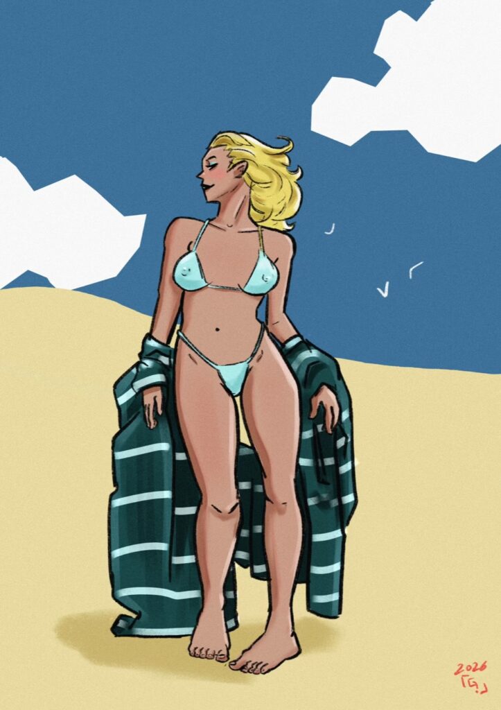 Une femme en bikini à la plage 
