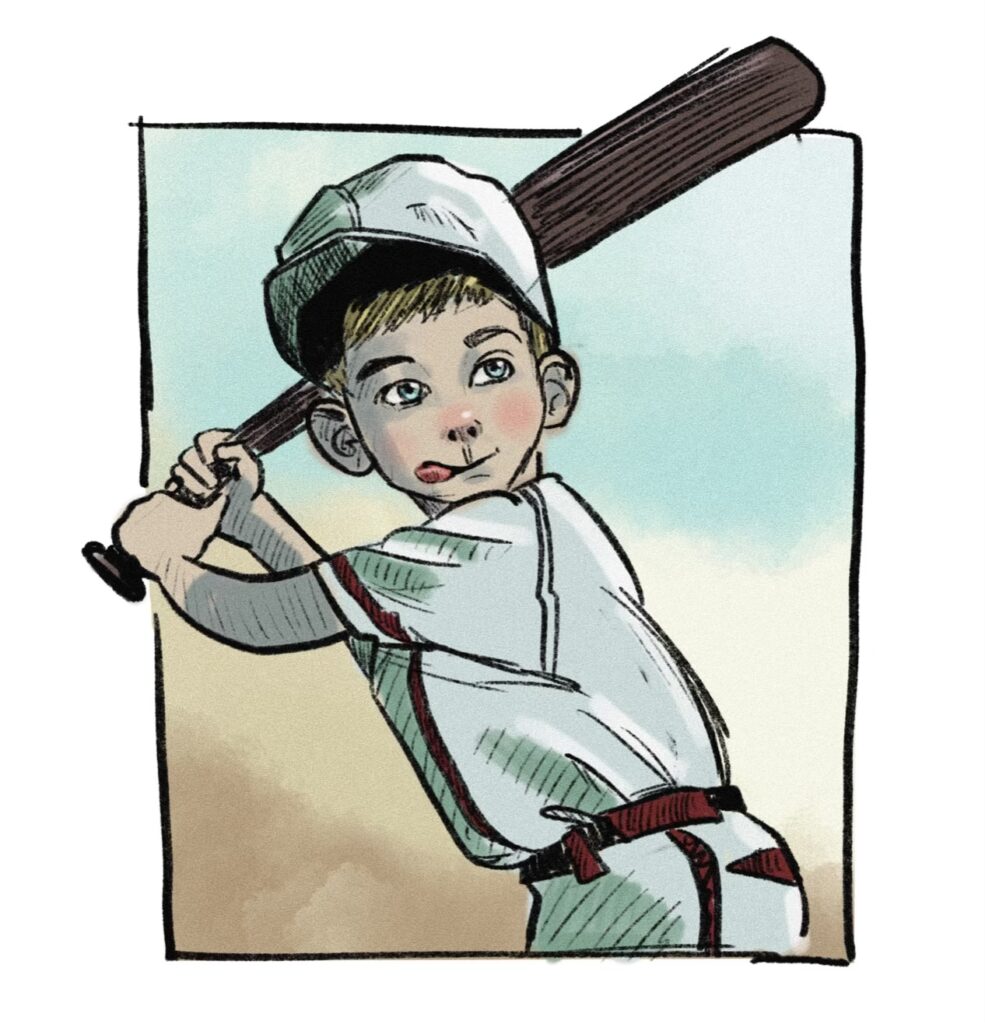 Un enfant tenant une batte de baseball 