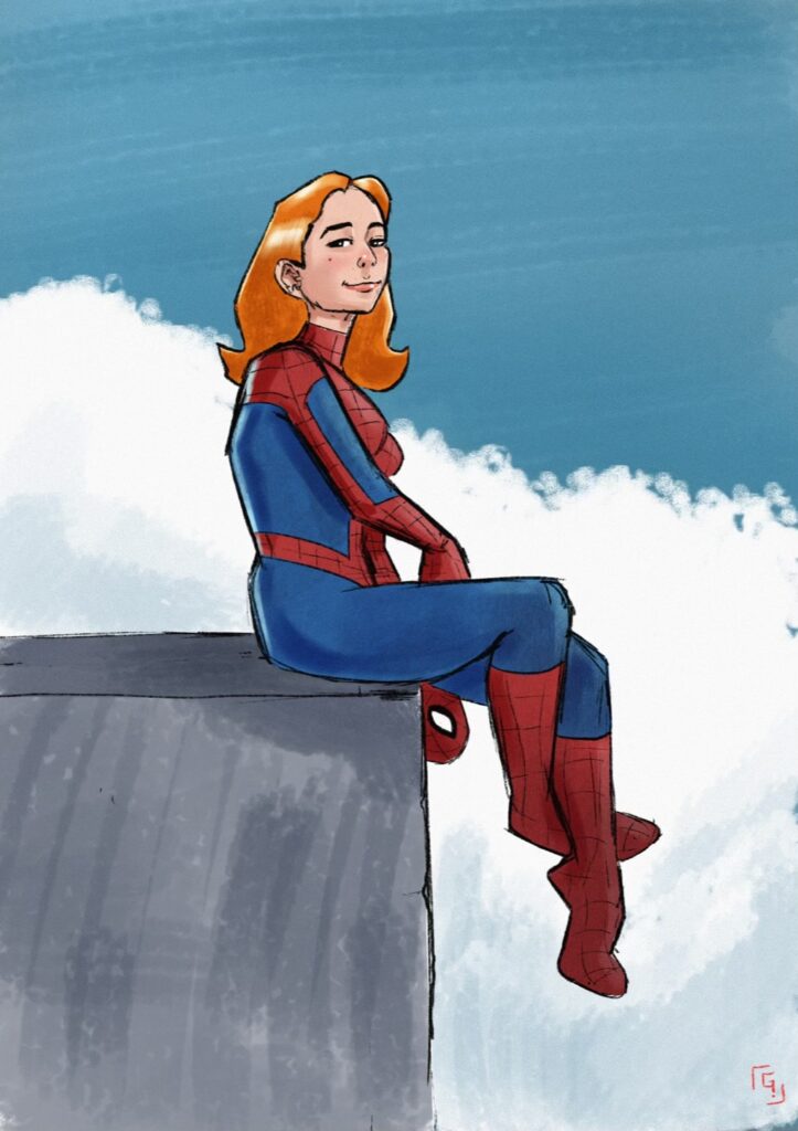 Dessin de Mary Jane habillée en Spider-Man